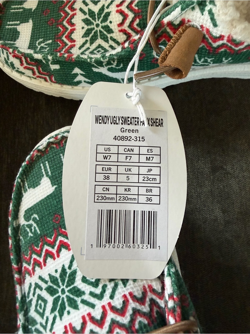 Hey Dude Green Red White Holiday Reindeer Knit Slip-Ons - Picture 6 of 6